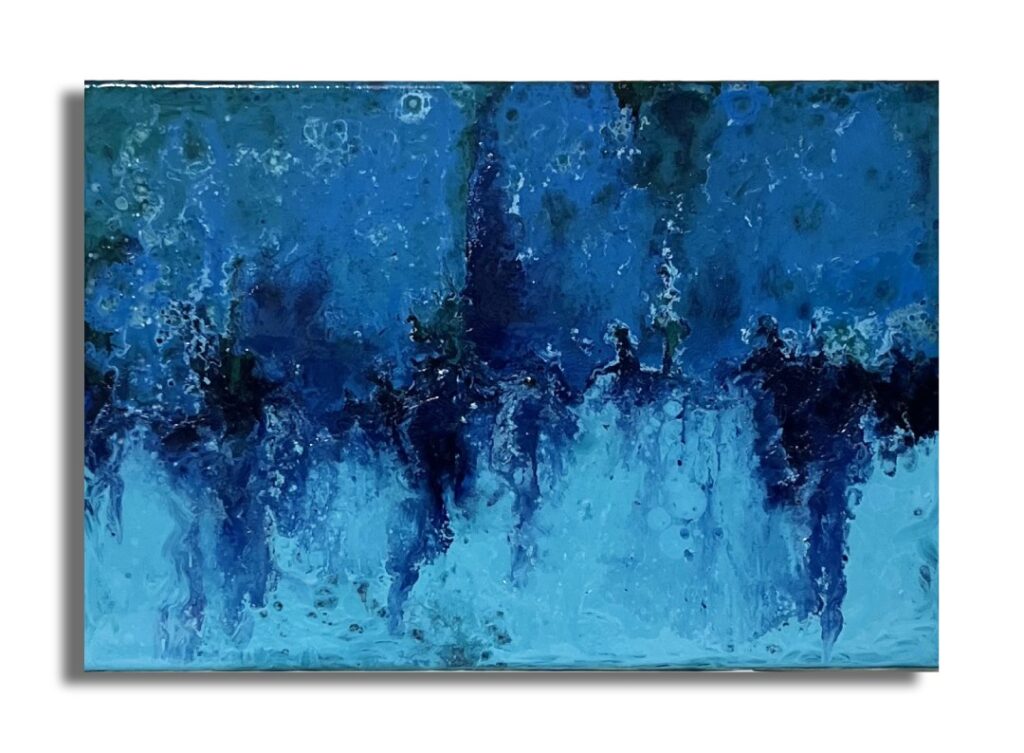 Anima – abstract blue painting with fluid textures and layered deep blue tones by contemporary artist Blu Etherea